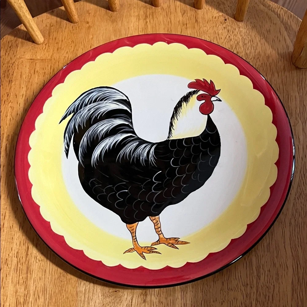 Certified International Rooster Dinner Plate - Red, Yellow, Black Farmhouse 11”